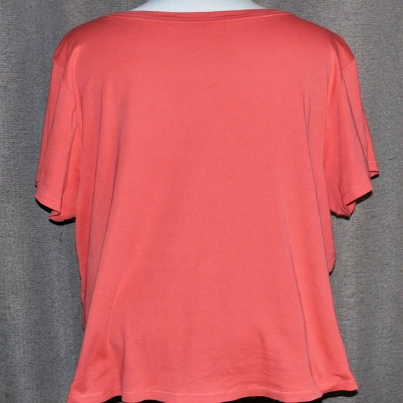 Like New! J. Jill Perfect Pima V-Neck Short Sleeve Tee in Coral Pink/Orange - Picture 2 of 4